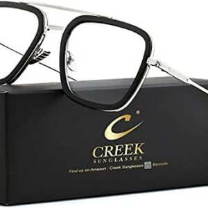 CREEK Blue Light Blocking Blue Cut Zero Power anti-glare Retro Square Eyeglasses