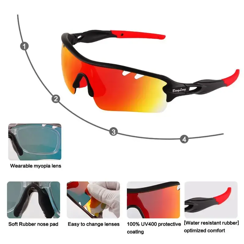 LO SPORT S3450 Interchangeable Lens Half-Rim Cycling Sunglasses - angle view